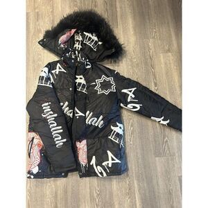 5XL Inshalla Puffer Fuzzy Hood All Over Print Jacket - New With Tags - Explore